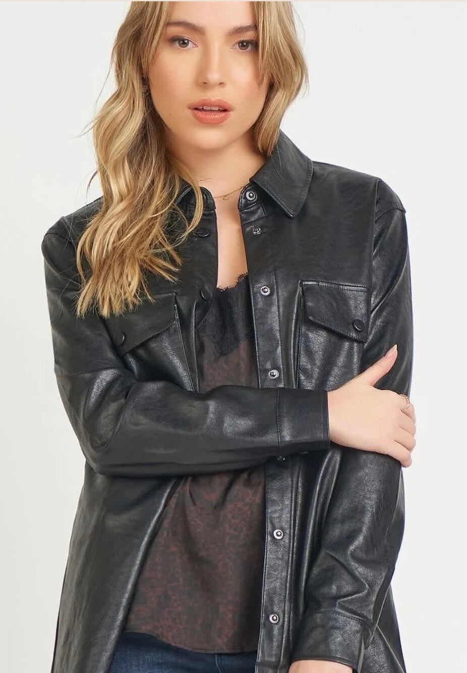 Dex Faux Leather Black Shacket
